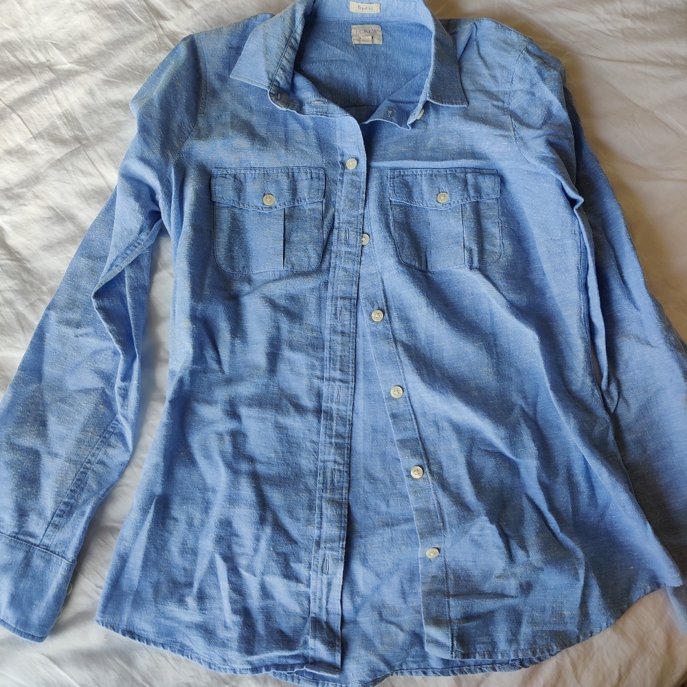 J. Crew Blue Cotton Linen Button Down XS